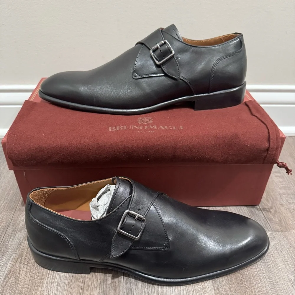 Bruno Magli Solero Classic Monk Strap Black Leather Dress Shoes